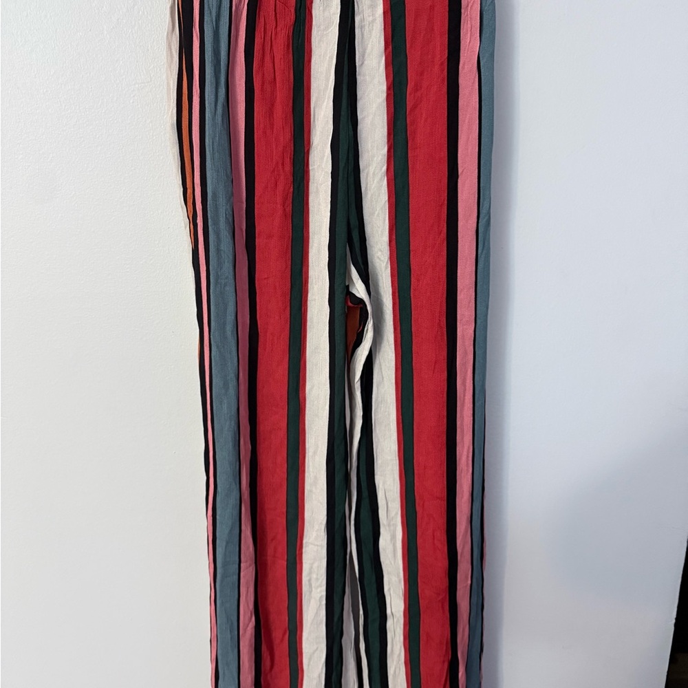 Olivaceous striped wide-leg pants flowy with high side slits - Picture 7 of 10